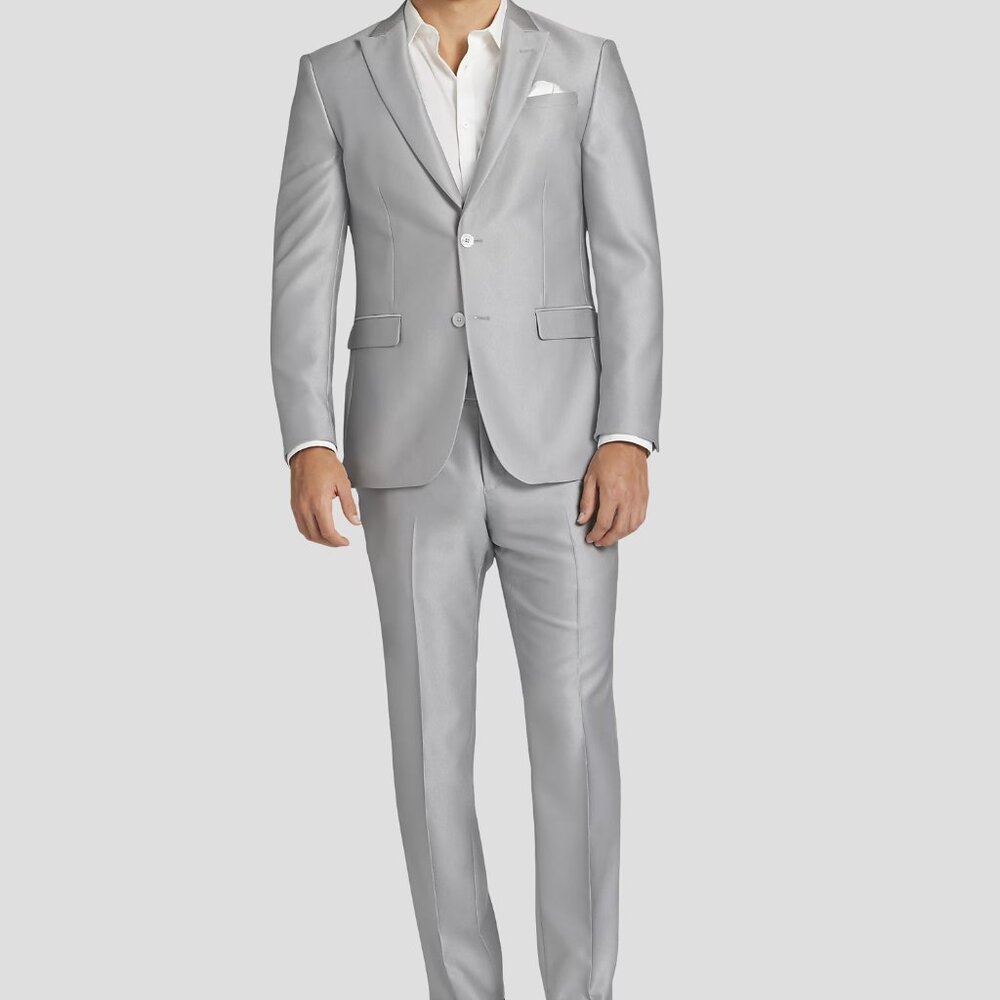 NEW Egara Skinny Fit Shiny Silver FULL Suit JACKET AND PANTS 40L 36WX32